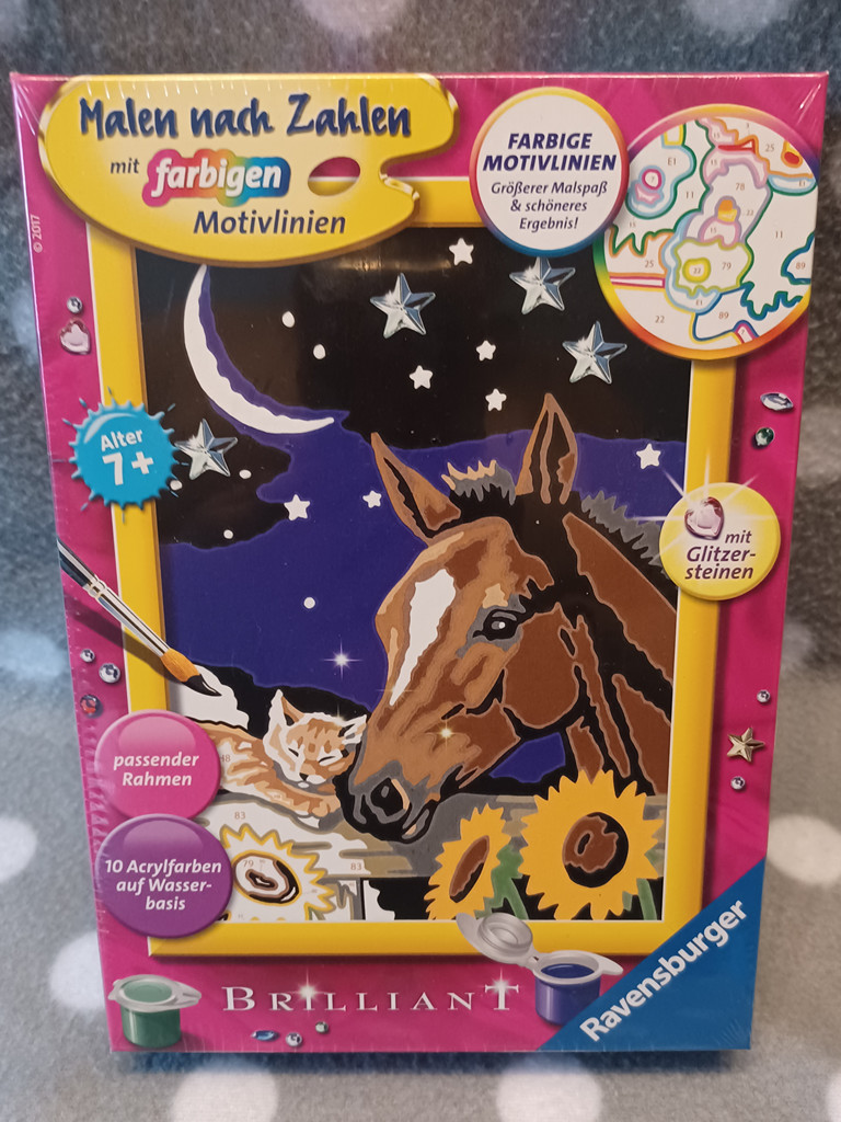 Ravensburger Malen nach Zahlen Pferd mit Katze Glitzersteine ab 7 J.