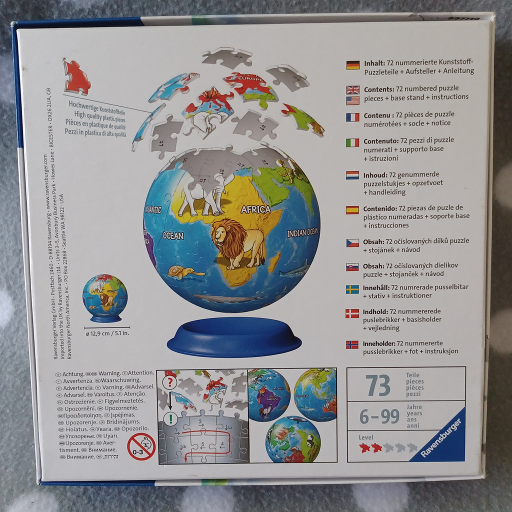 Ravensburger 3D Puzzle Globus Tiere mit 72 Teilen