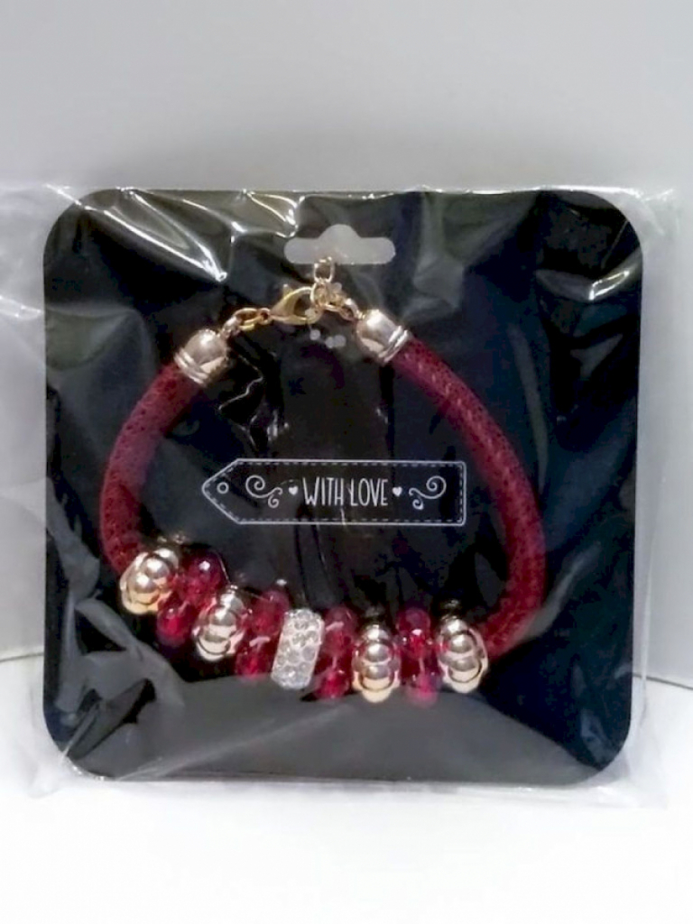 Armband Modeschmuck Damen mit Glas Metall & Kunststoff-Elementen Rot #13453