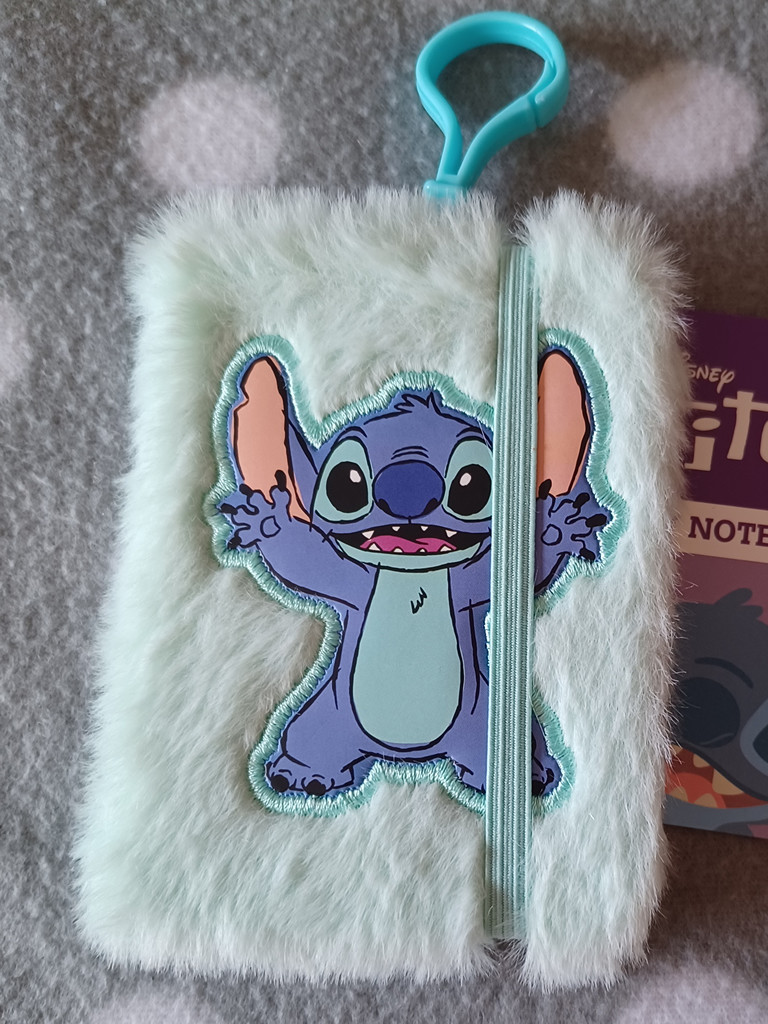 Disney Stitch Mini-Notizbuch Plüsch - Mintgrün mit Karabiner & Gummiband