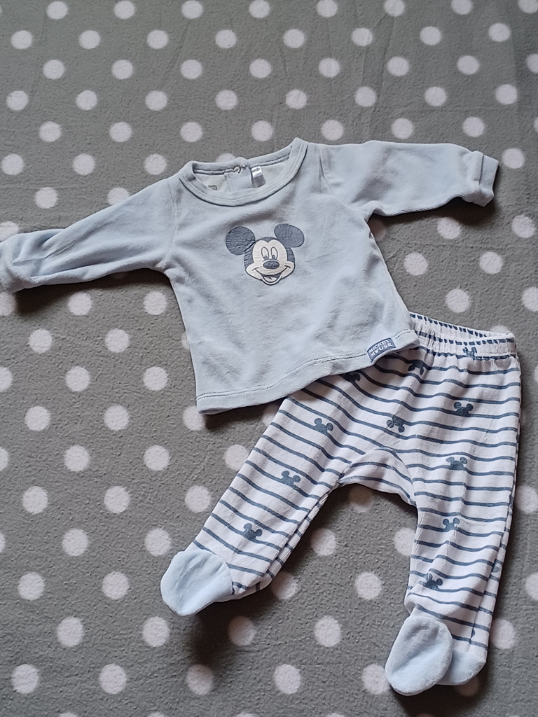 Disney Mickey Maus Baby Set Langarm Blau/Weiß Größe 62