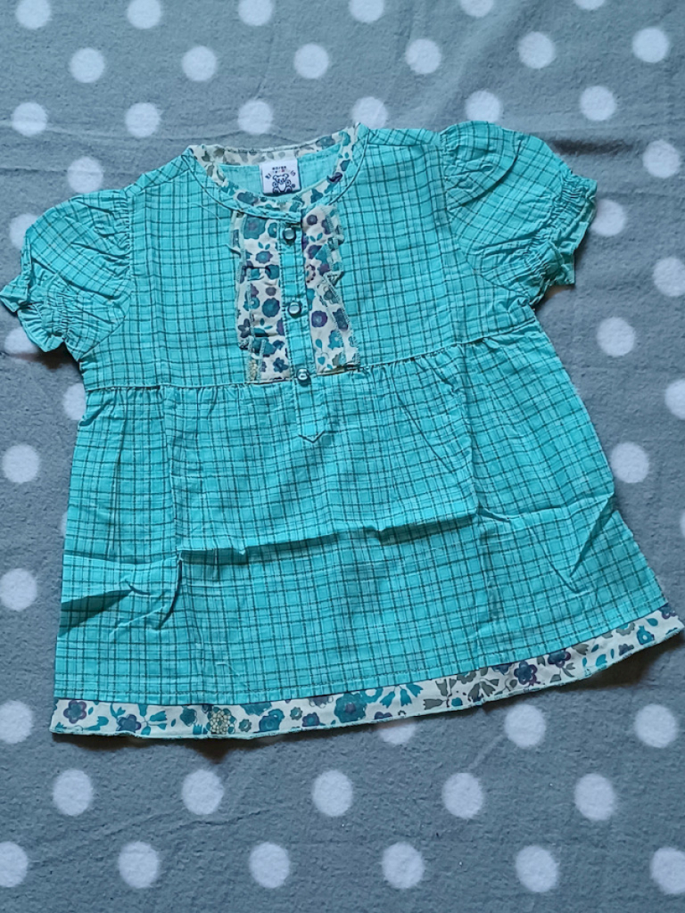 KLITZEKLEIN Bluse Mädchen 1/2 Arm Türkis kariert KLITZEKLEIN Bluse Mädchen 1/2 Arm Türkis kariert