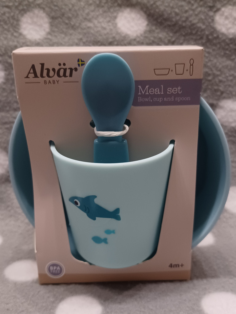 Alvår BABY Meal Set – Schale, Becher mit Hai-Motiv und Löffel