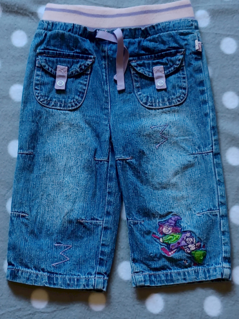 Hose Jeans Mädchen Gummibund Blau/Rosa Gr.74 #10738