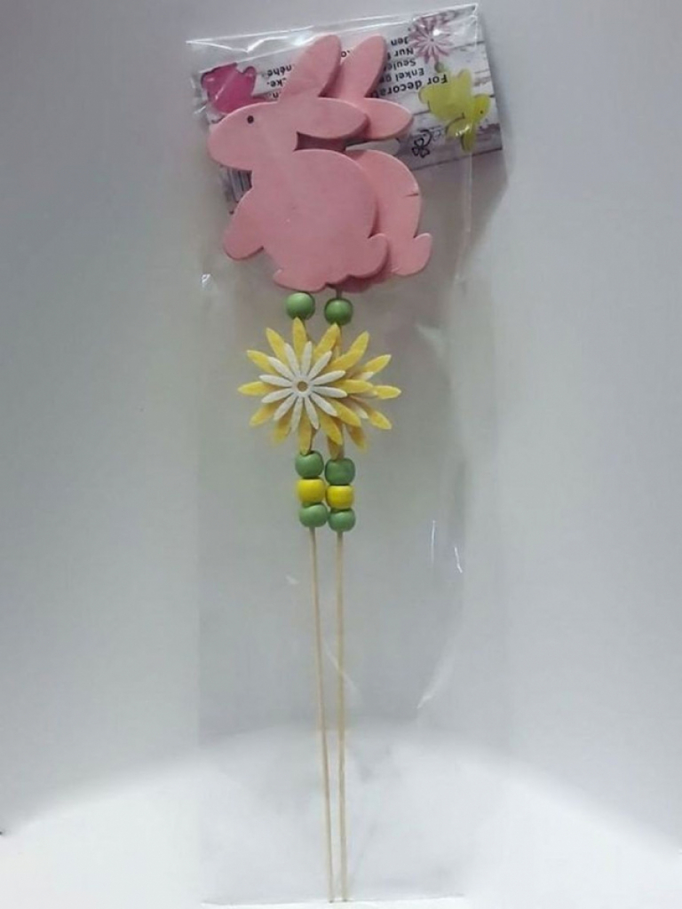 Ostern 2x Holzfigur auf Stecker Hase Rosa Ostern 2x Holzfigur auf Stecker Hase Rosa
