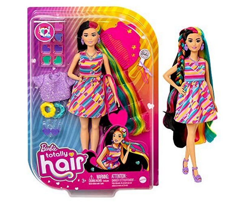 Mattel Barbie Totally Hair Puppe im Kleid mit Herzdruck ab 3 Jahre #17823