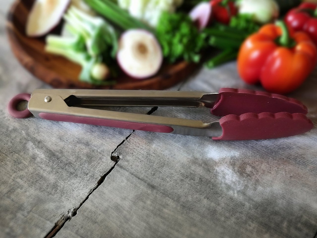 Redstone Servierzange Edelstahl mit Silikon Grillzange Spülmaschinenfest Rot