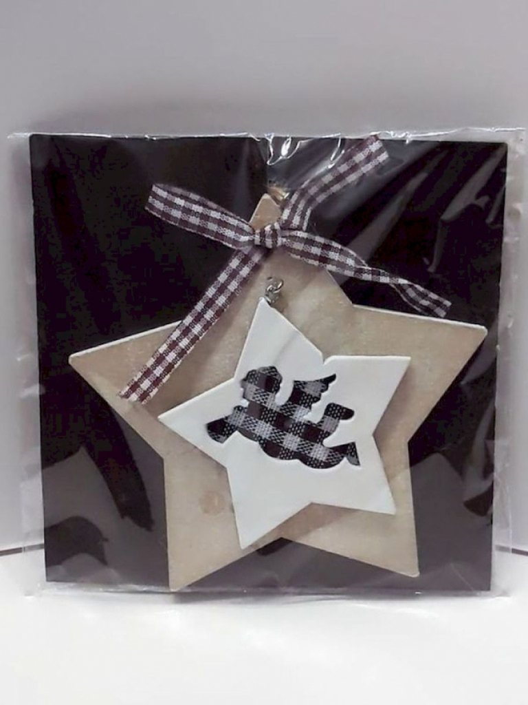 Weihnachten Aufhänger Deko Stern mit Engel (Braun) aus Holz  Weihnachten Aufhänger Deko Stern mit Engel (Braun) aus Holz