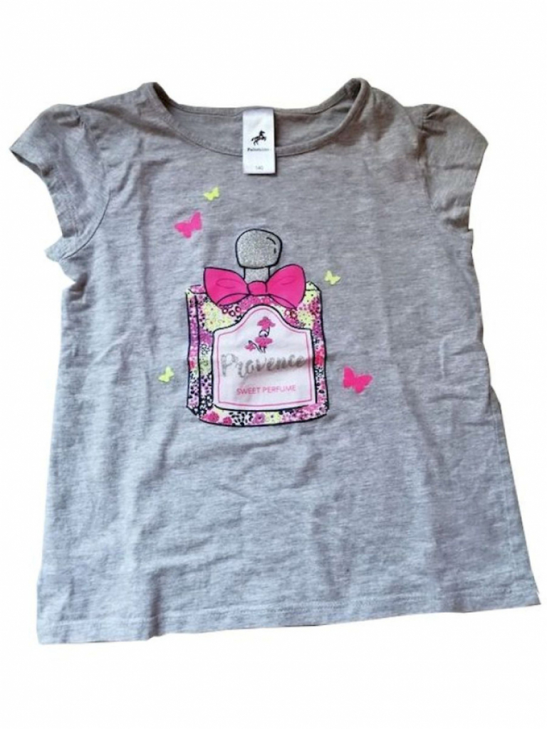 C&A Graues Mädchen T-Shirt mit Bedruckung & Glitzer Gr 140 #15830