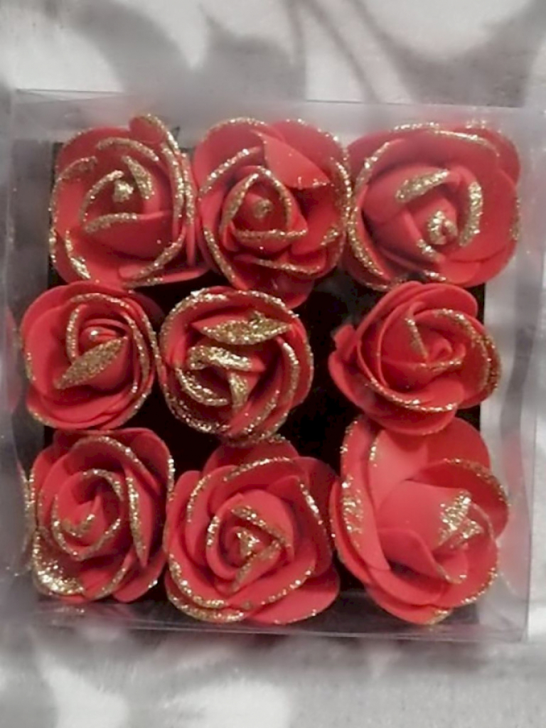 9 Schaumrosen (Rosen) 4cm Rot mit Goldglitzer Dekorosen 9 Schaumrosen (Rosen) 4cm Rot mit Goldglitzer Dekorosen