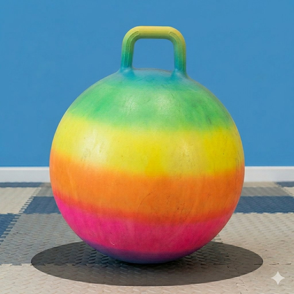 Regenbogen Hüpfball 45cm für Kinder ab 3J | Hopping Ball mit Griff Sprungball