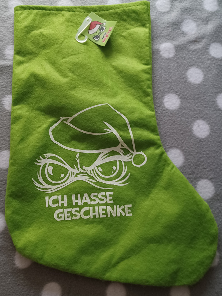 Grün Filz-Weihnachtssocke mit Grinch-Motiv – befüllbar zum Aufhängen, 37 x 18 cm