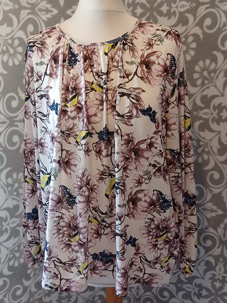 H&M Damenbluse XL Weiß Blumenmuster Langarm