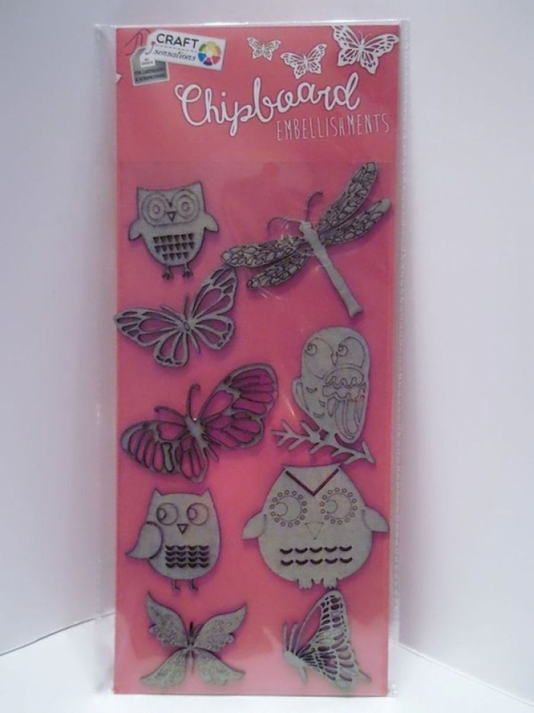 Craft DIY Chipboard Figuren Embellishments 9tlg. Schmetterlinge Eulen #16102