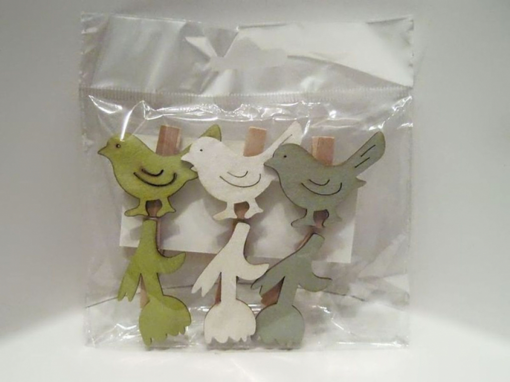 Ostern Holzfiguren mit Klammern 3x Vogel & 3x Tulpe in verschiedene Farben  Ostern Holzfiguren mit Klammern 3x Vogel & 3x Tulpe in verschiedene Farben