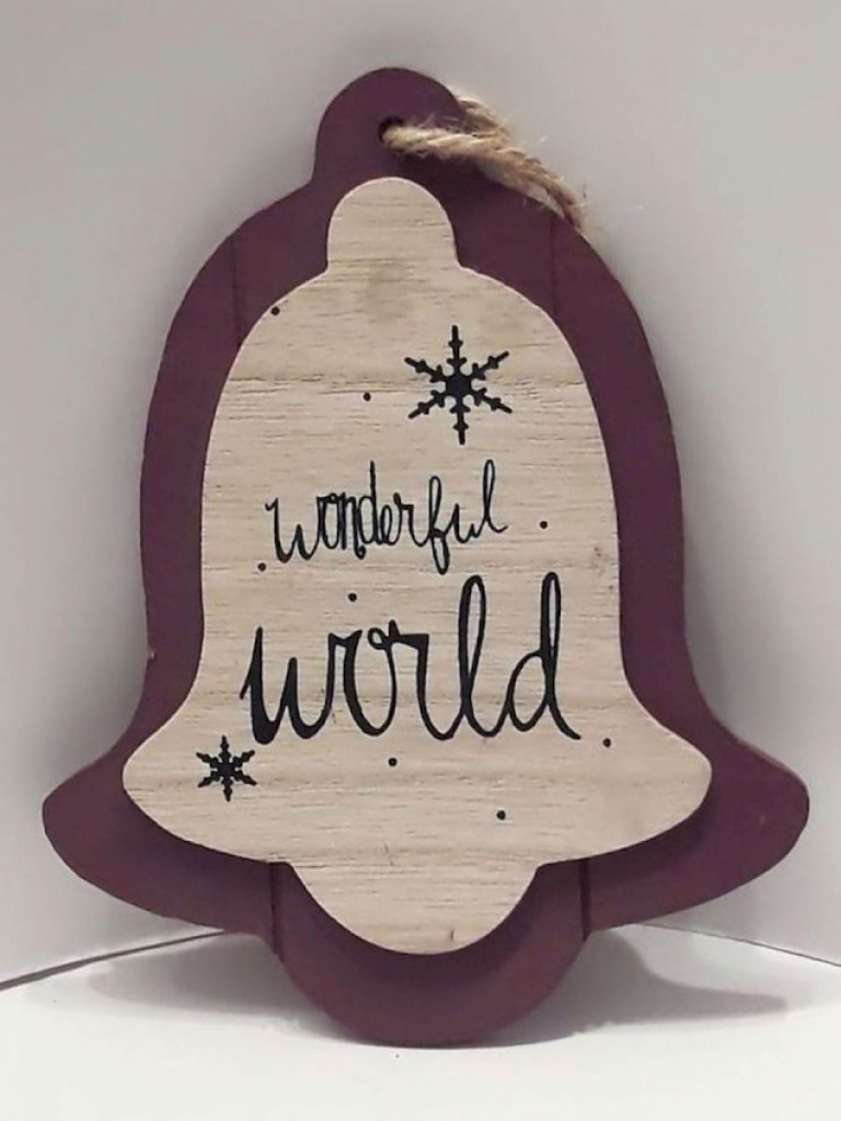 Aufhänger Weihnachten Deko Glocke aus Holz Wonderful World #13058