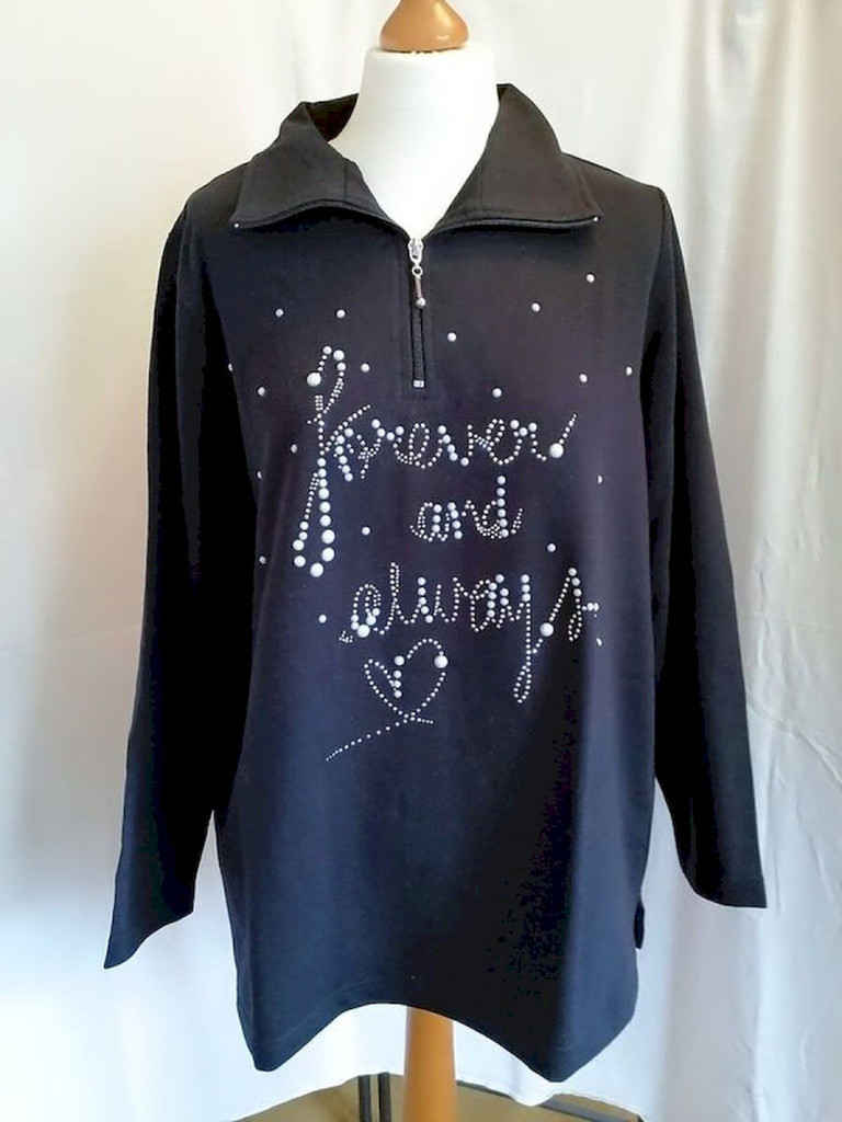 Damen Sweatshirt mit Zipper und Strass-Schriftzug Forever and Always