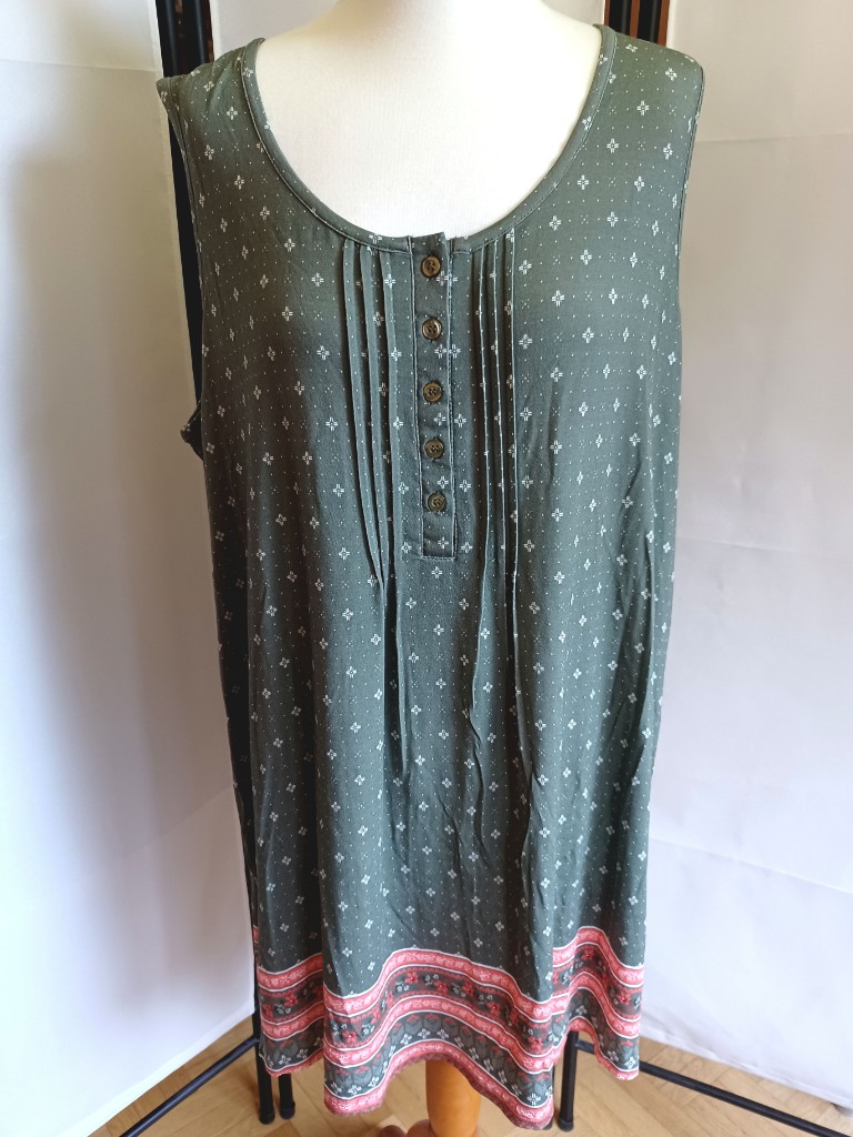 Elegantes Trägerkleid in Grün mit Orangem Streifen Elegantes Trägerkleid in Grün mit Orangem Streifen