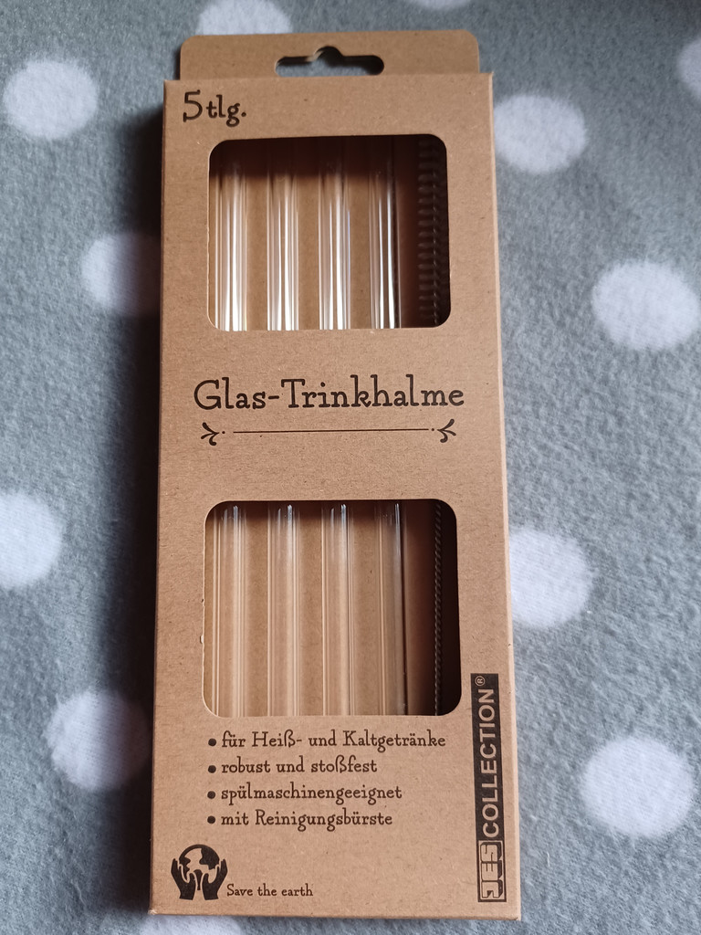 JES Collection Glas-Trinkhalme 5-tlg. Set mit Reinigungsbürste