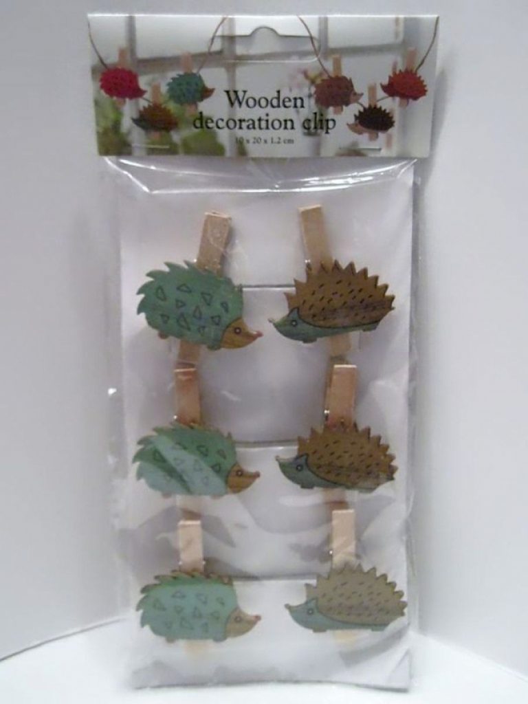 Herbst Deko basteln 6x Holz Clip´s mit Igel Motiv grün #16039