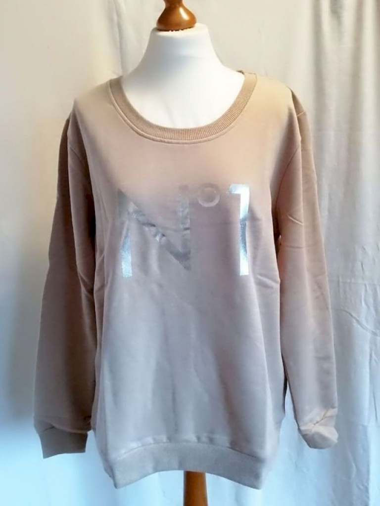 Ichi Damen Pullover Beige mit N°1 in Silber Ichi Damen Pullover Beige mit N°1 in Silber