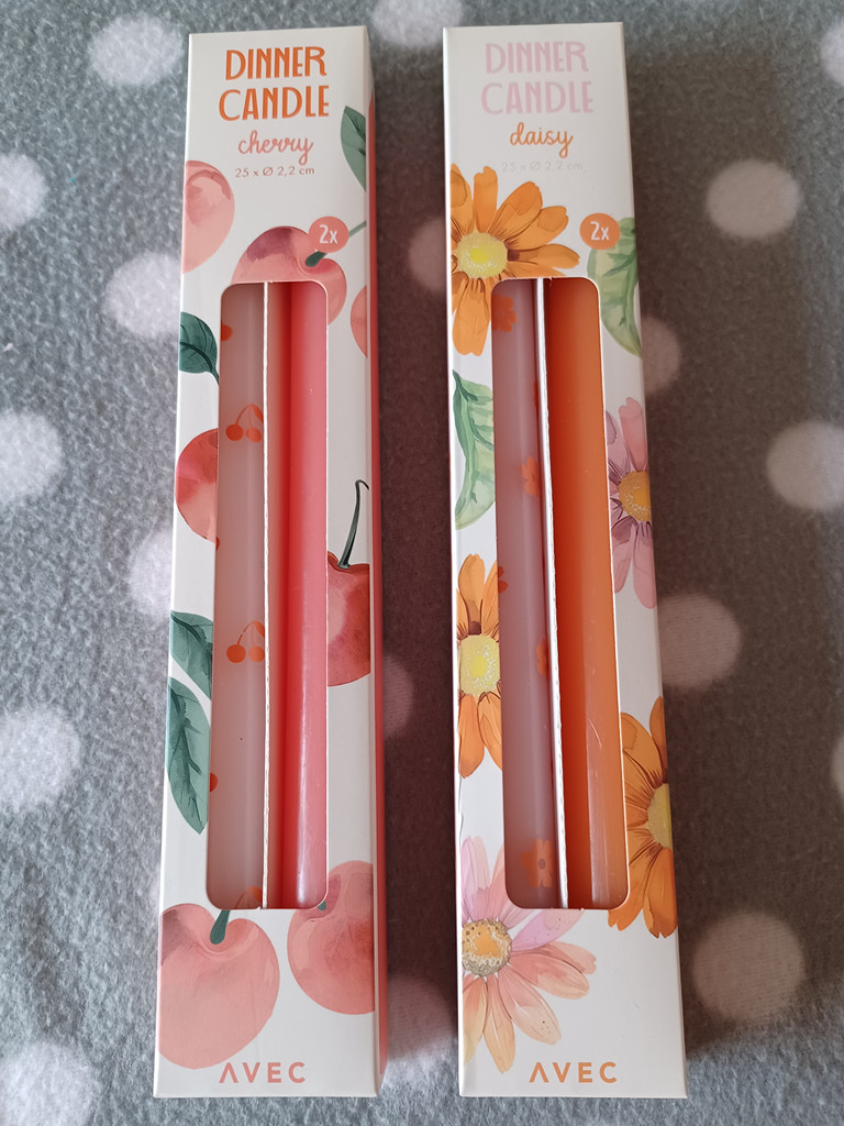 4er Set Stabkerzen 25cm Dinner Kerzen Kirschen & Blumen Design Deko Bunt AVEC