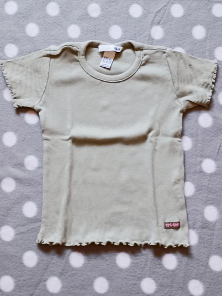 H&M T-Shirt Shirt Mädchen Sommer Rippstoff grün Gr. 98 #10310