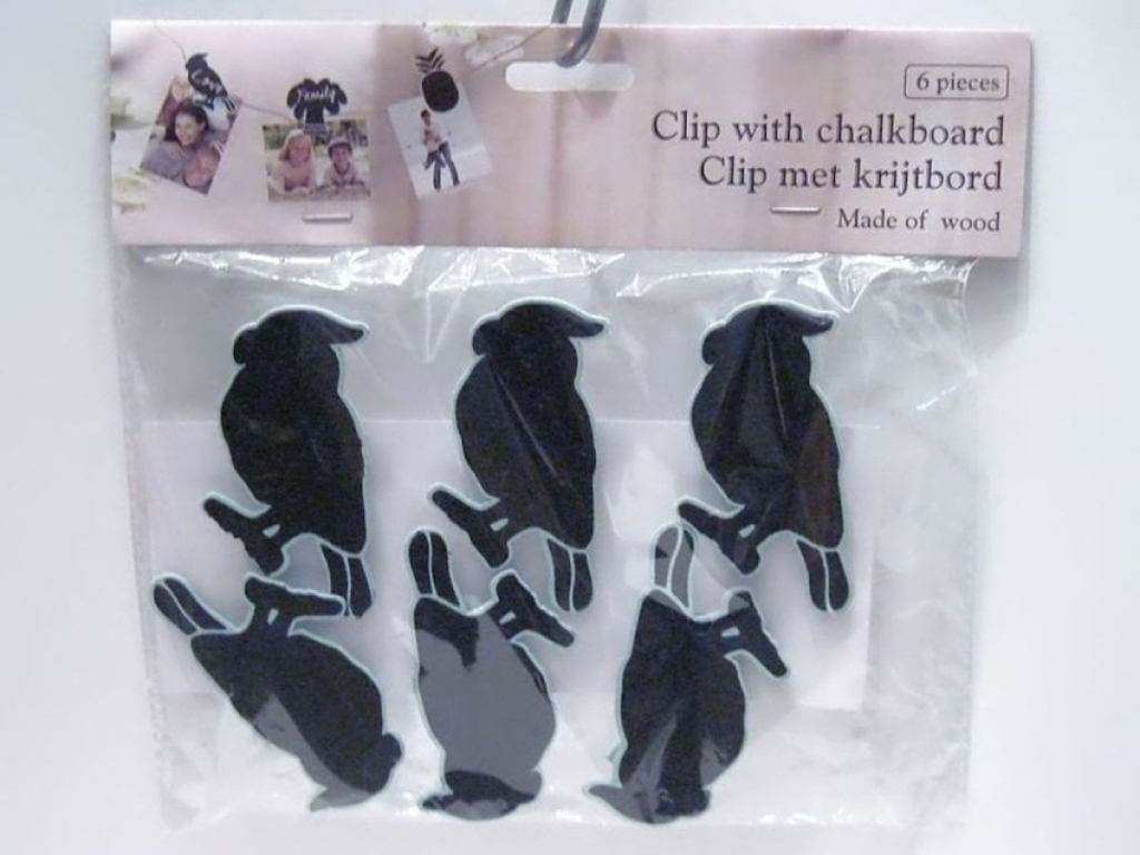 6x Clip mit Kreidetäfelchen für Fotoleine Vogel Türkis 