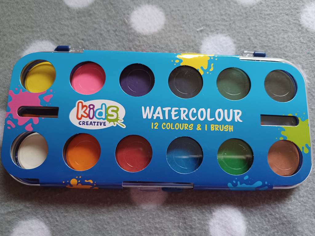 Wasserfarbkasten mit 12 Farben + Pinsel Wasserfarbkasten mit 12 Farben + Pinsel