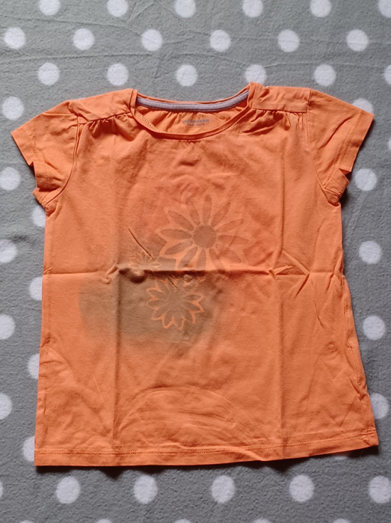 Vertbaudet T-Shirt Mädchen Orange + Bedruckung Gr 128 #17059