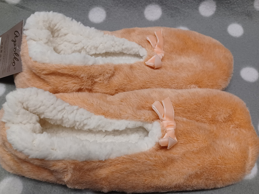 Damen-Hausschuhe – Pfirsich mit Schleife (Gr. 37/39)