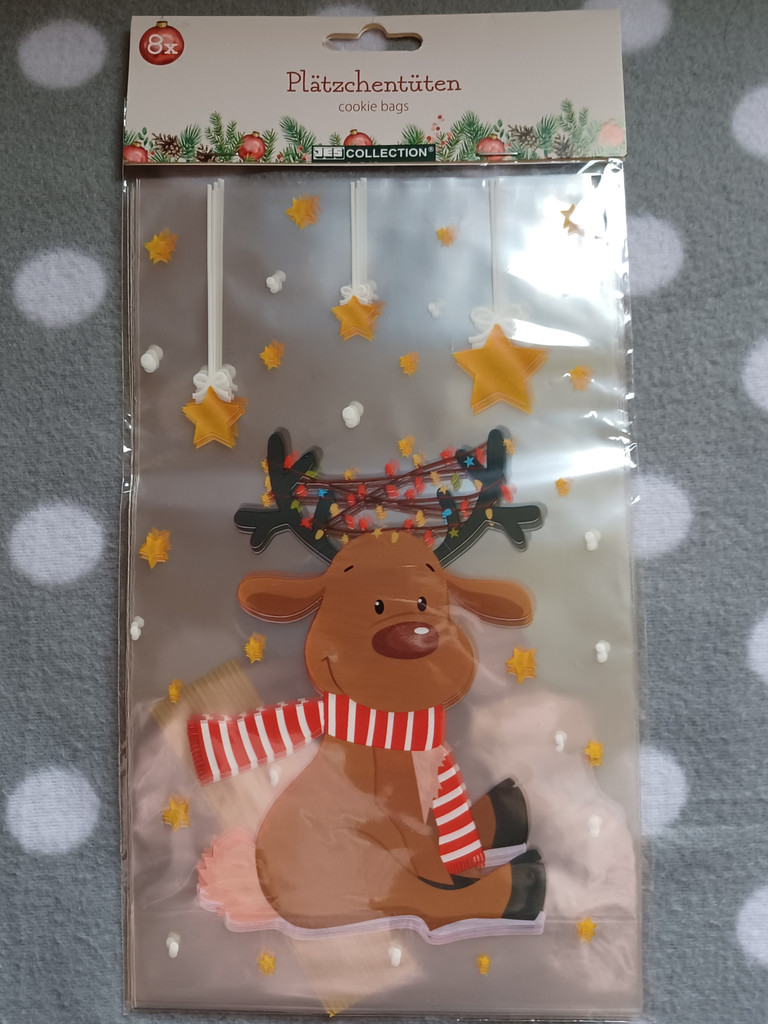 8 Stück Plätzchen Tüten Weihnachten 14cm x 24cm - Elch