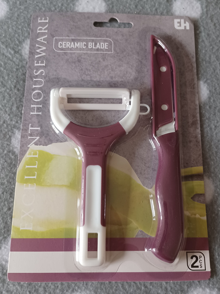 Excellent Houseware 2-teiliges Keramik-Küchenset: Sparschäler & Schälmesser