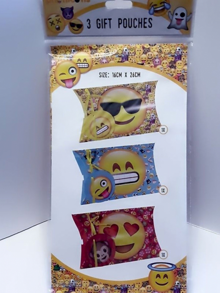 3 Stück Geschenkverpackung 16x26cm Emoji 