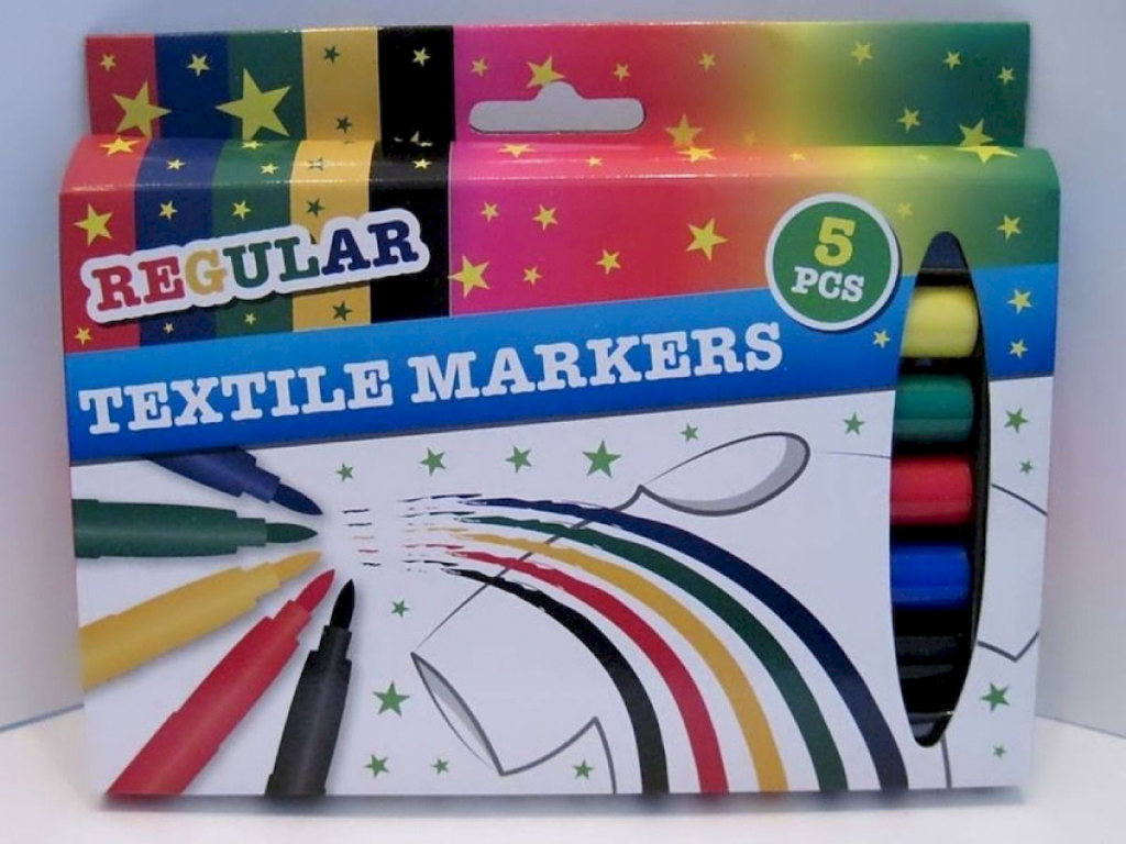 Textilstifte Textilfarben 5 Stück Gelb Grün Rot Blau Schwarz  Textilstifte Textilfarben 5 Stück Gelb Grün Rot Blau Schwarz