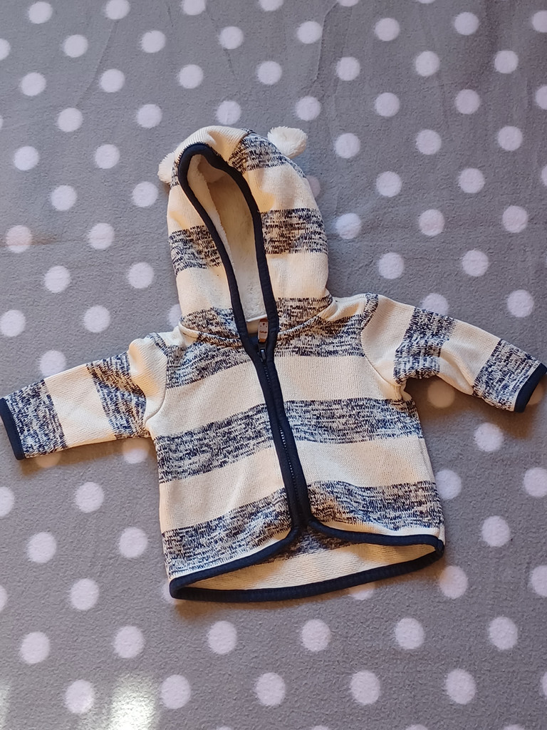 H&M Baby Strickjacke mit Kapuze und Öhrchen Blau Weiß