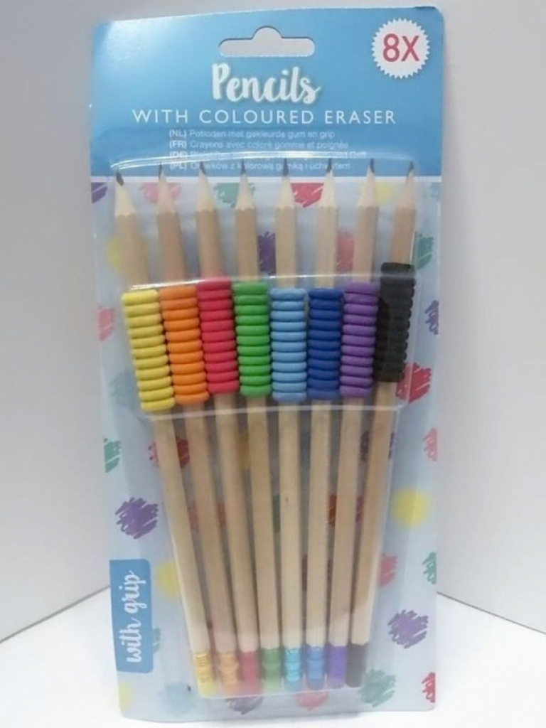 8 Bleistifte mit Radiergummi Bleistift farbiger Griff #14491