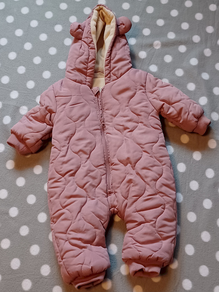 Baby Mädchen Schneeanzug rosa mit Kapuze und Ohren - Größe 68