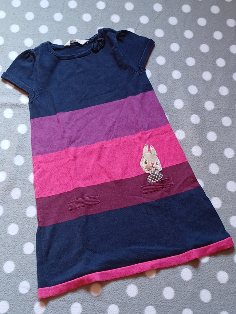 H&M Strickkleid Mädchen gestreift 122/128 Blau Lila Rosa