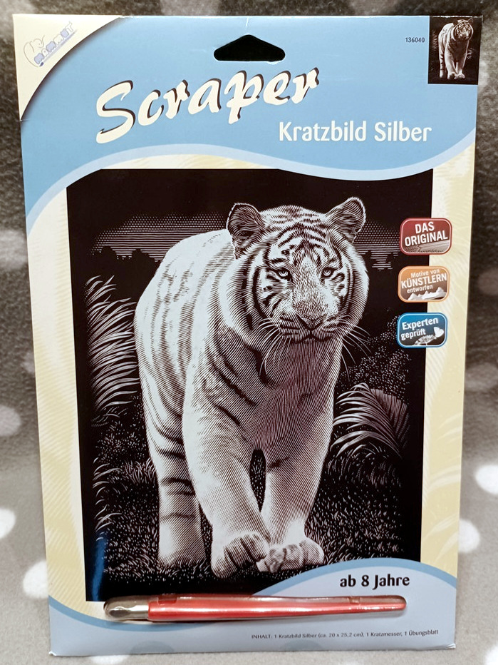 Scraper Kratzbild Silber – Weißer Tiger