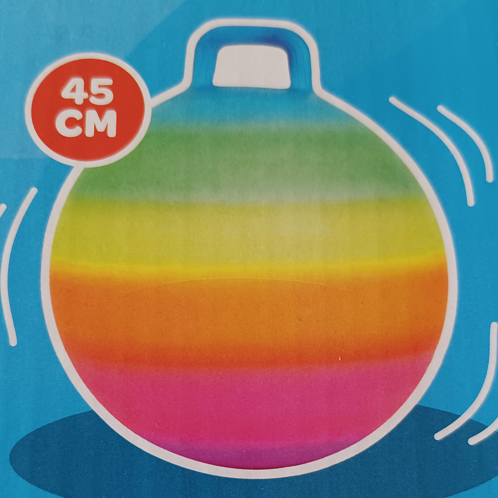 Regenbogen Hüpfball 45cm für Kinder ab 3J | Hopping Ball mit Griff Sprungball
