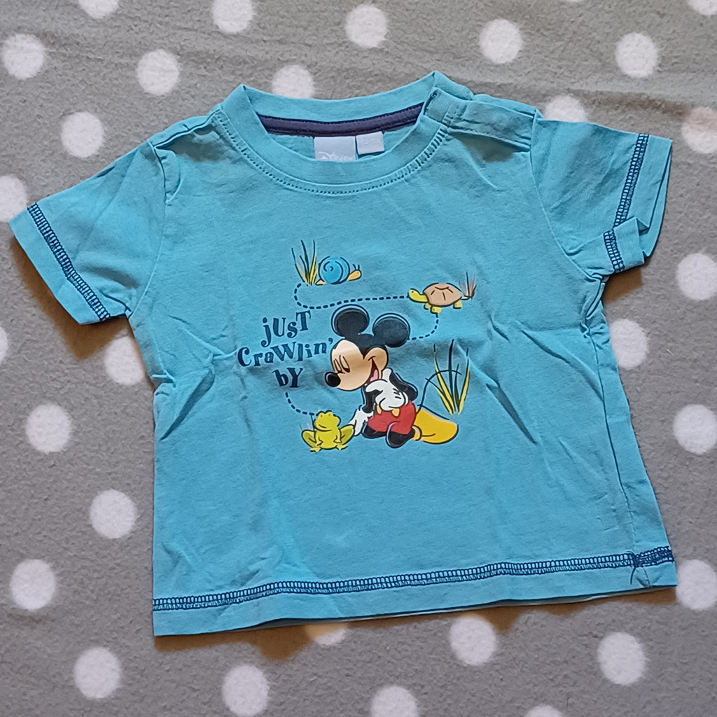 Disney Baby T Shirt Micky Maus Gr. 62/68 Hellblau Baumwolle Kurzarm