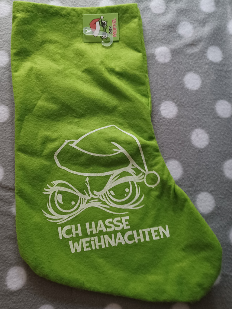 Grün Filz-Weihnachtssocke mit Grinch-Motiv – befüllbar zum Aufhängen, 37 x 18 cm