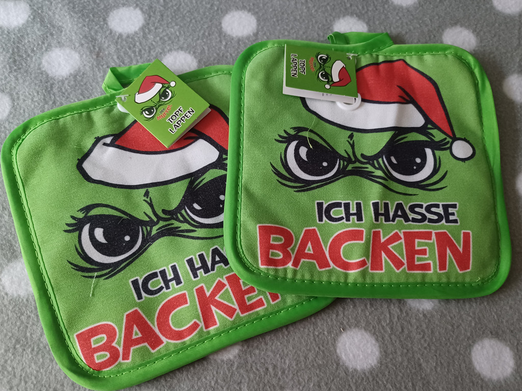 2x Festtagsmuffel Topflappen – Grinch-Motiv, 18x18x1 cm