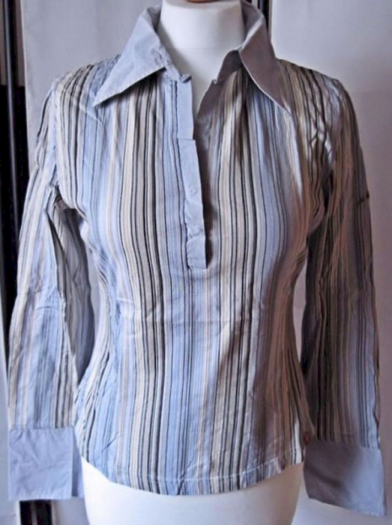 EDC Bluse Damen Langarm Polo gestreift halbe Knopfleiste Größe M EDC Bluse Damen Langarm Polo gestreift halbe Knopfleiste Größe M