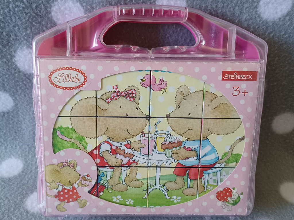 Lillebi Steinbeck Würfelpuzzle 12 Teile im Koffer 6 Motive Maus Puzzle ab 3