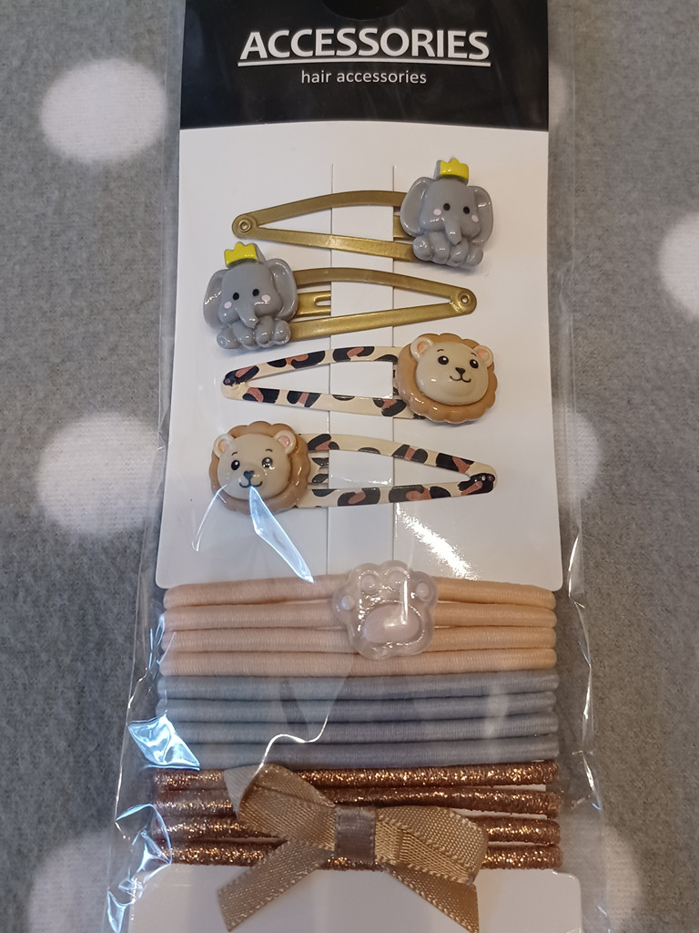 Kinder Haarspangen Haargummi Set Löwe Elefant Pfote 16tlg.