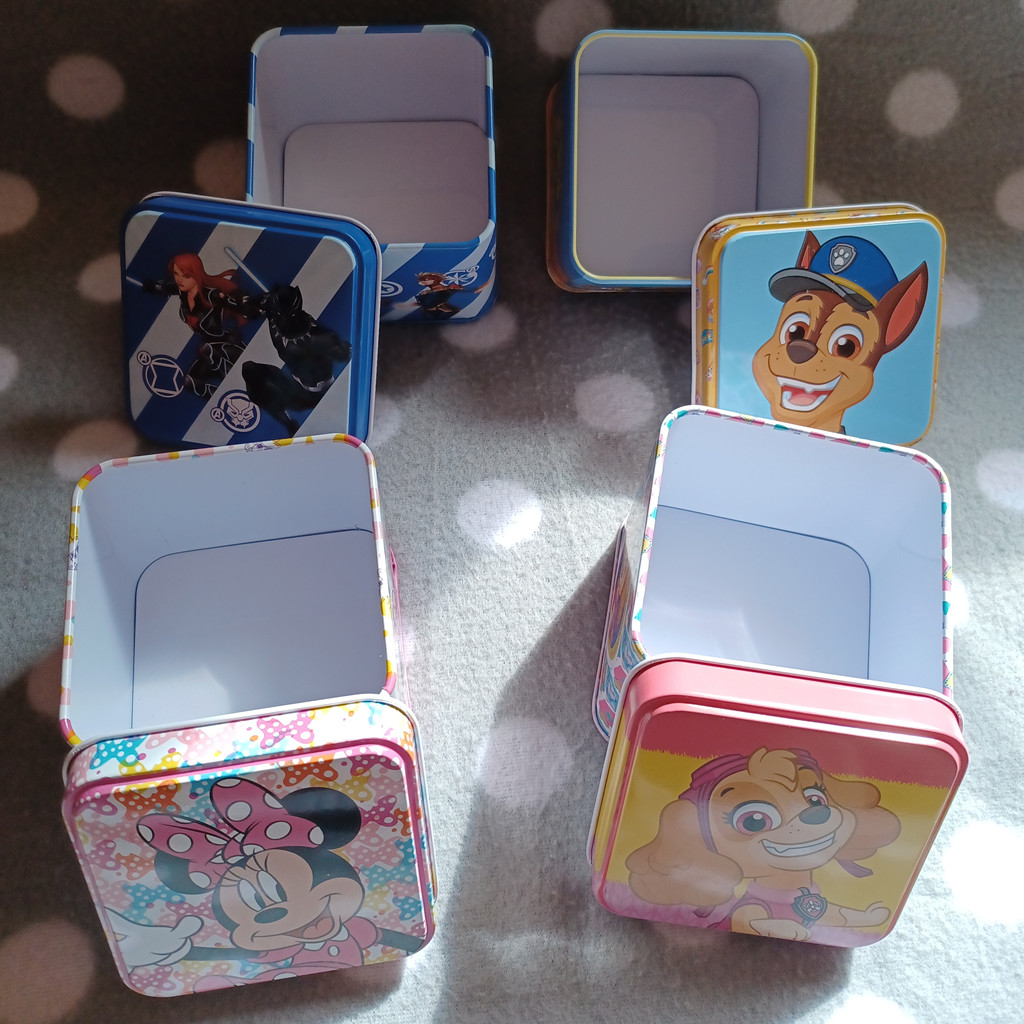 4er Set Blechdosen mit Deckel – Avengers, Minnie Maus & PAW Patrol 4er Set Blechdosen mit Deckel – Avengers, Minnie Maus & PAW Patrol