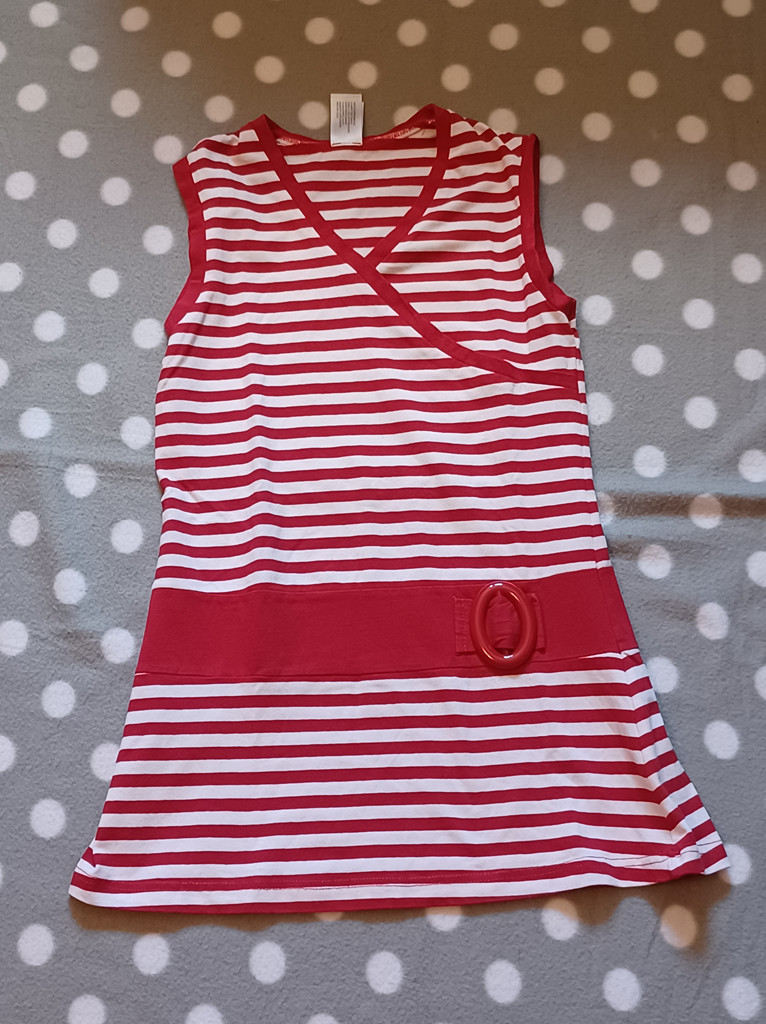 Mädchen Kleid ärmellos rot weiß gestreift C&A Größe 146 mit Deko-Schnalle