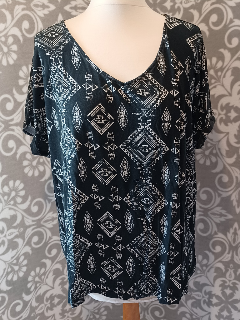 Gina Benotti Damen T-Shirt Dunkelblau Gemustert Gr. 44/46